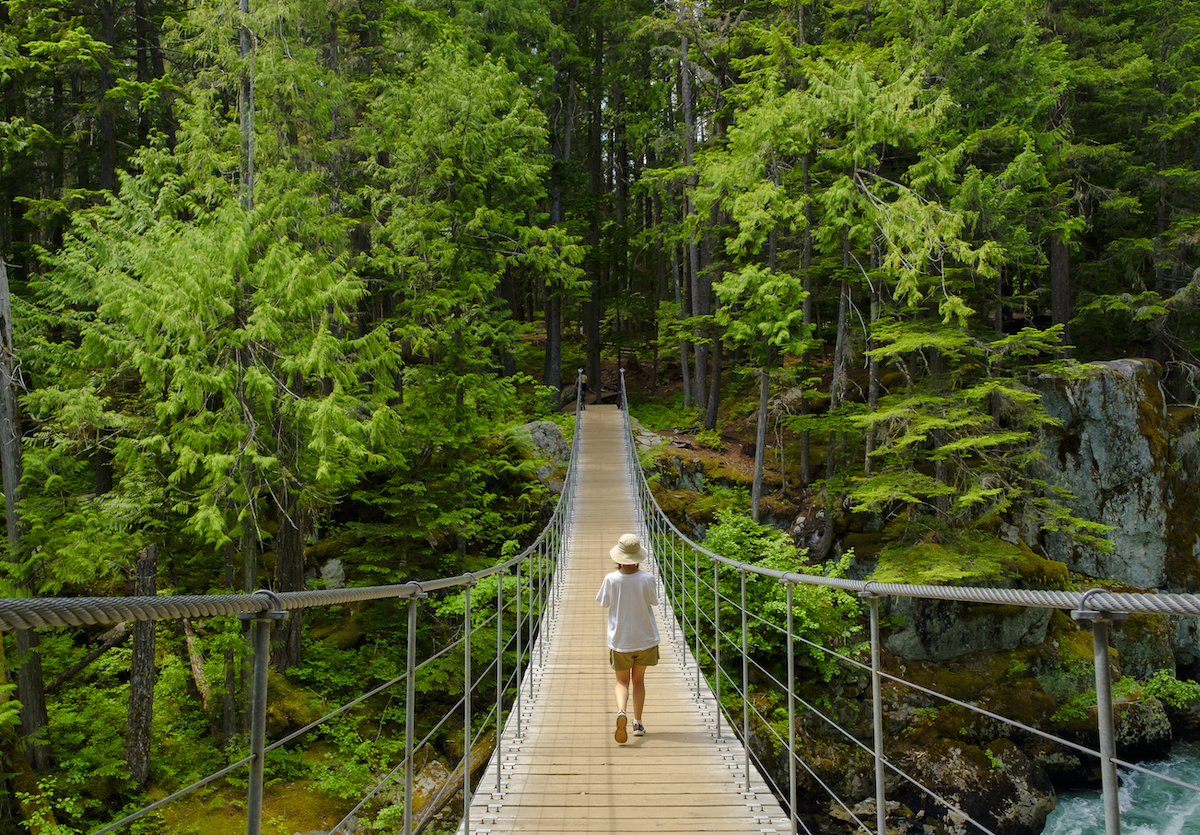 Woman walking on Whistler suspension bridge